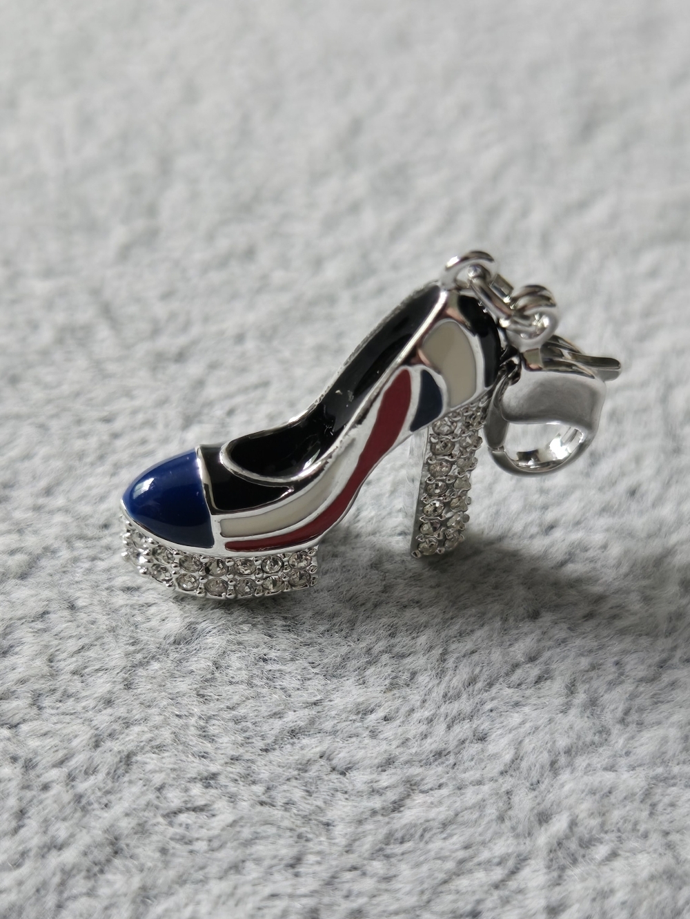Swarovski Silvertone Charm Piccadilly Shoe Rhinestone Red White Blue Black